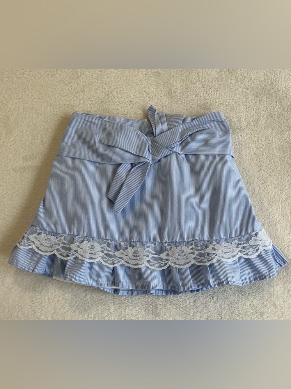 Nicole Miller New York Girls Blue Striped Skort with Lace Trim & Bow - Size 5
